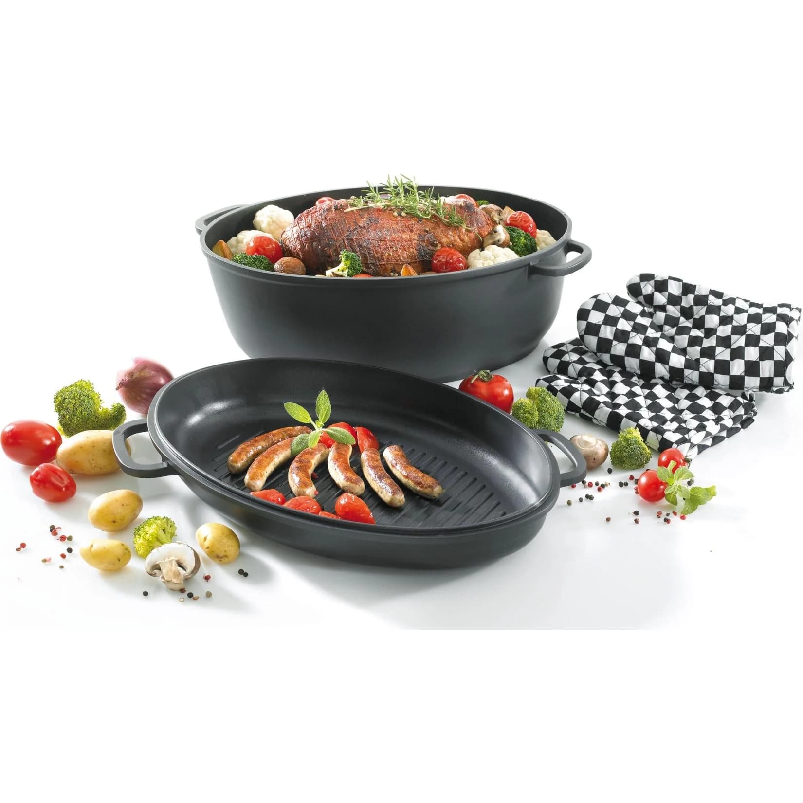 Aluguss Multibräter Leipzig mit Grilldeckel 38x26 cm