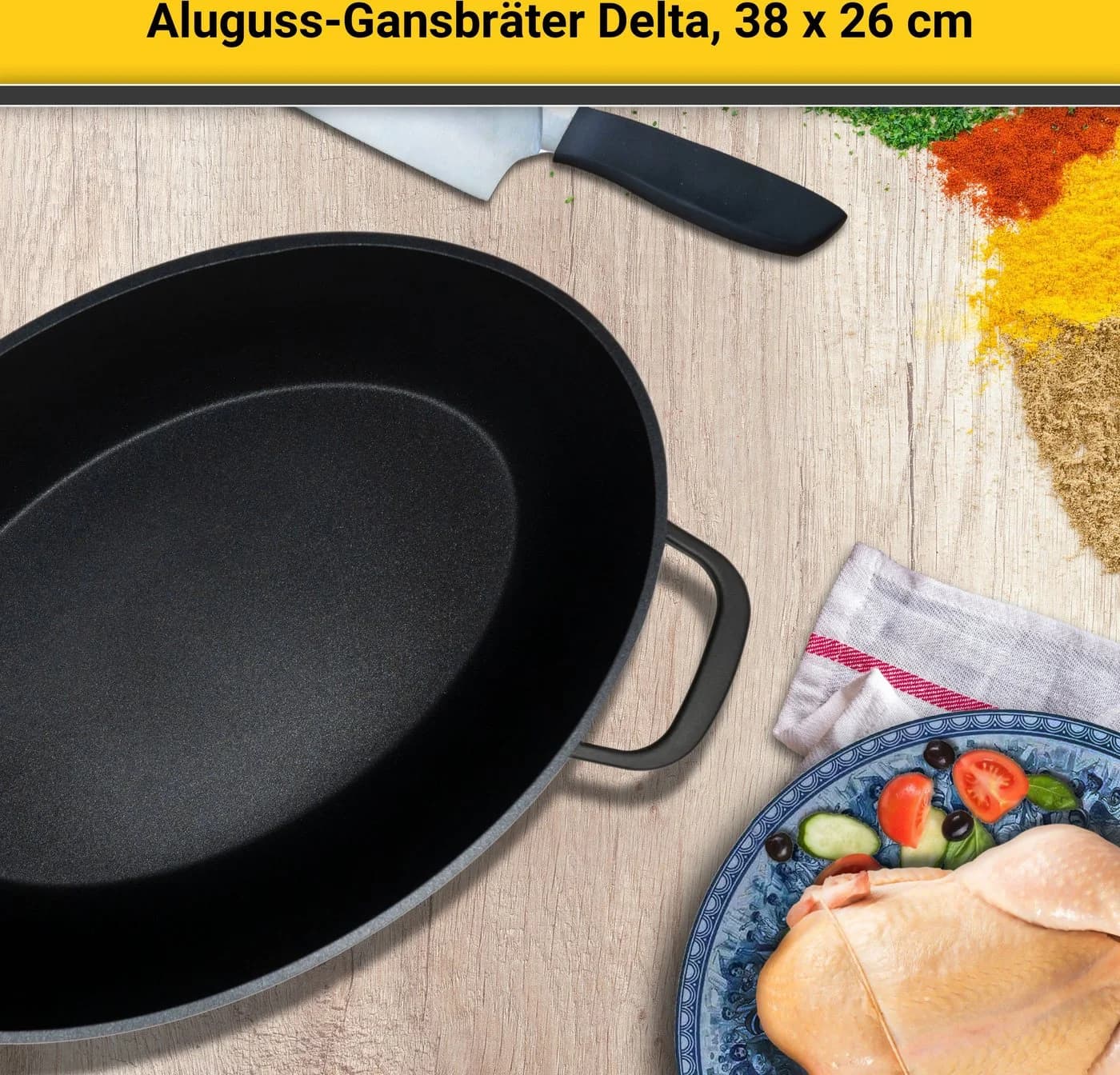 Krüger Aluguss Gansbräter DELTA mit Glasdeckel 8l