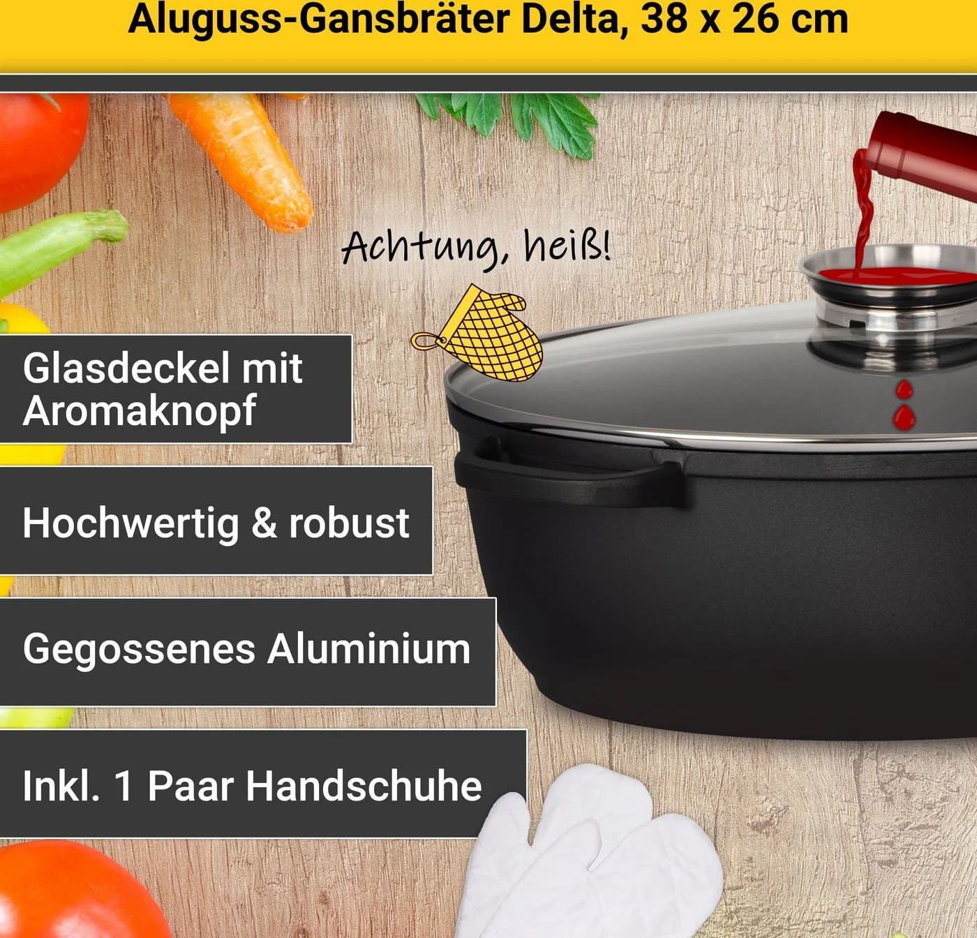 Krüger Aluguss Gansbräter DELTA mit Glasdeckel 8l - Bild 4