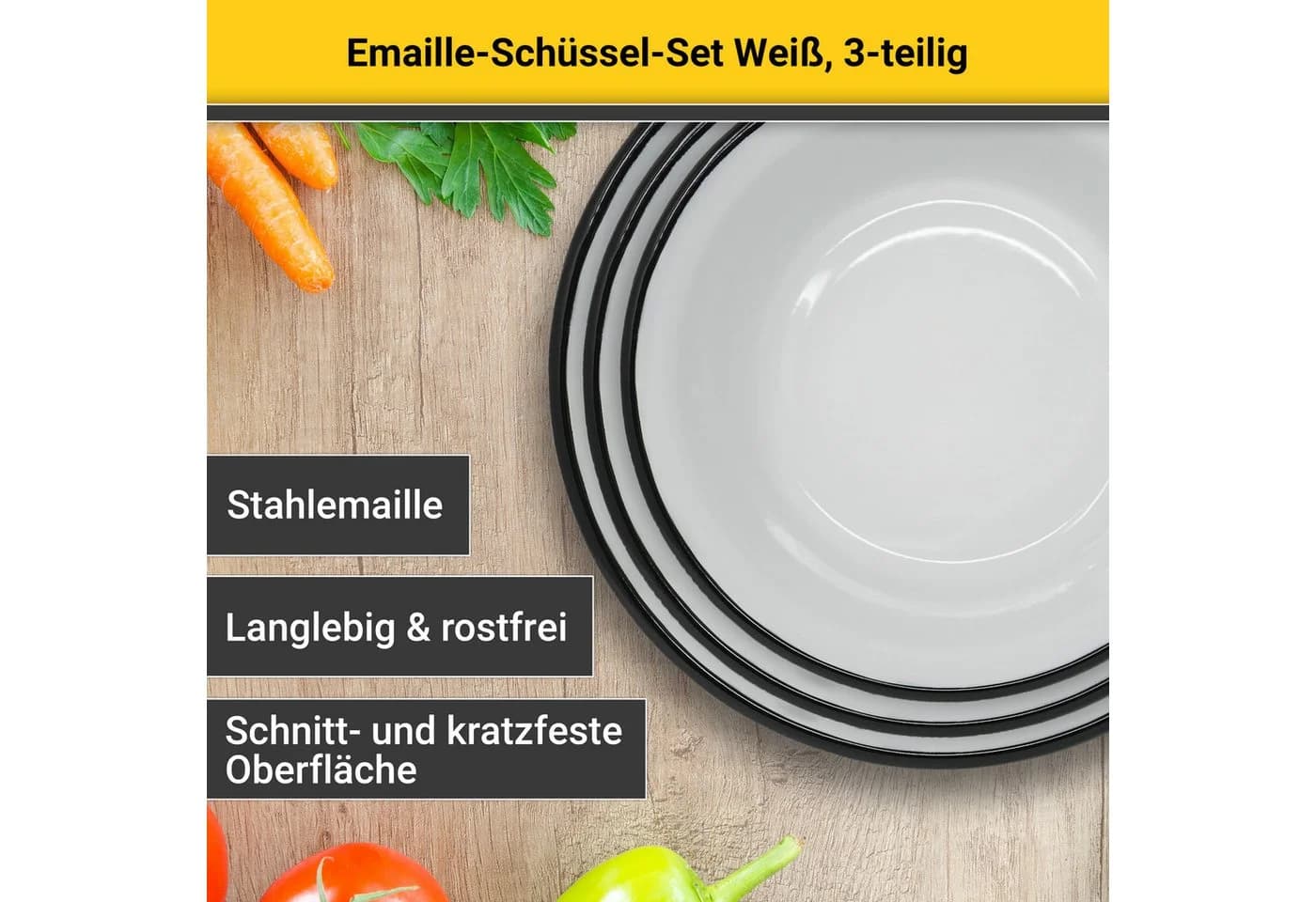 Krüger Emaille Schüssel Set 3-tlg. Weiß 20, 24, 28 cm