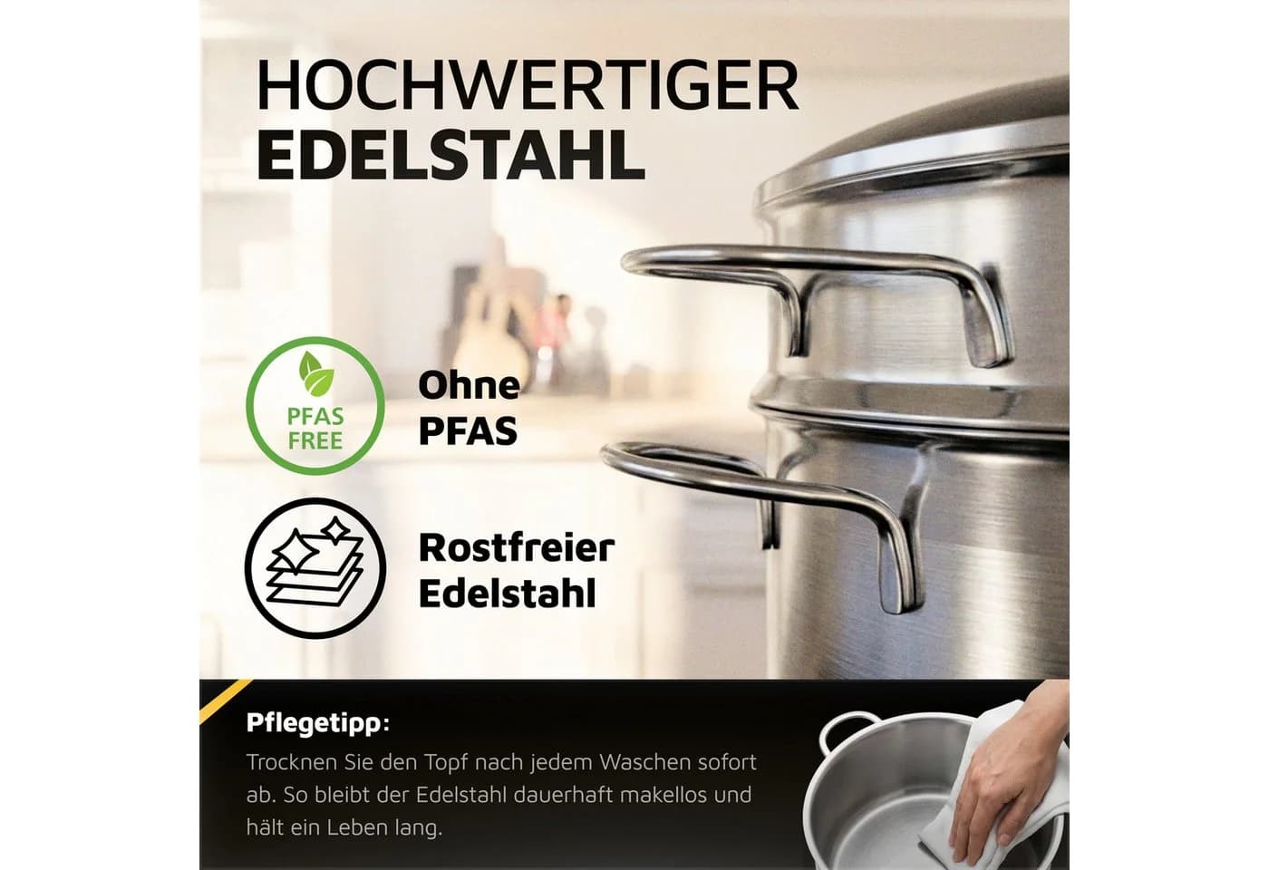 Krüger Spaghettitopf Edelstahl 18/0 Ø 24 cm mit Glasdeckel - Bild 4