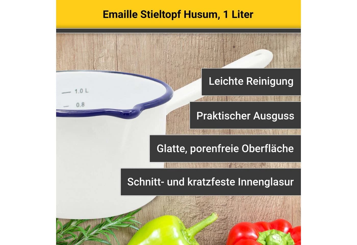 Krüger Kasserolle Husum Emaille 16 cm Induktion