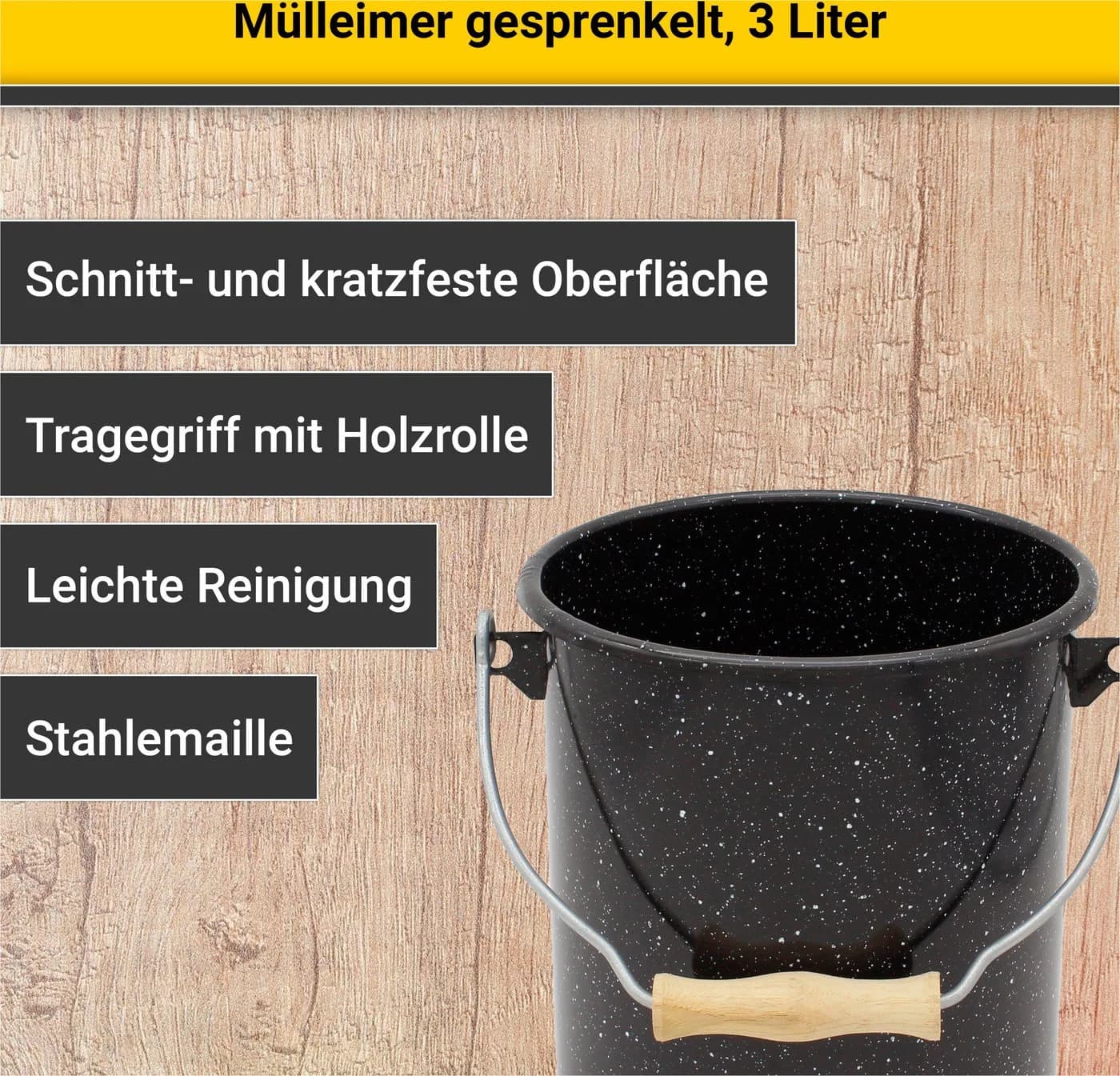 Mülleimer Krüger Emaille Schwarz-Gesprenkelt