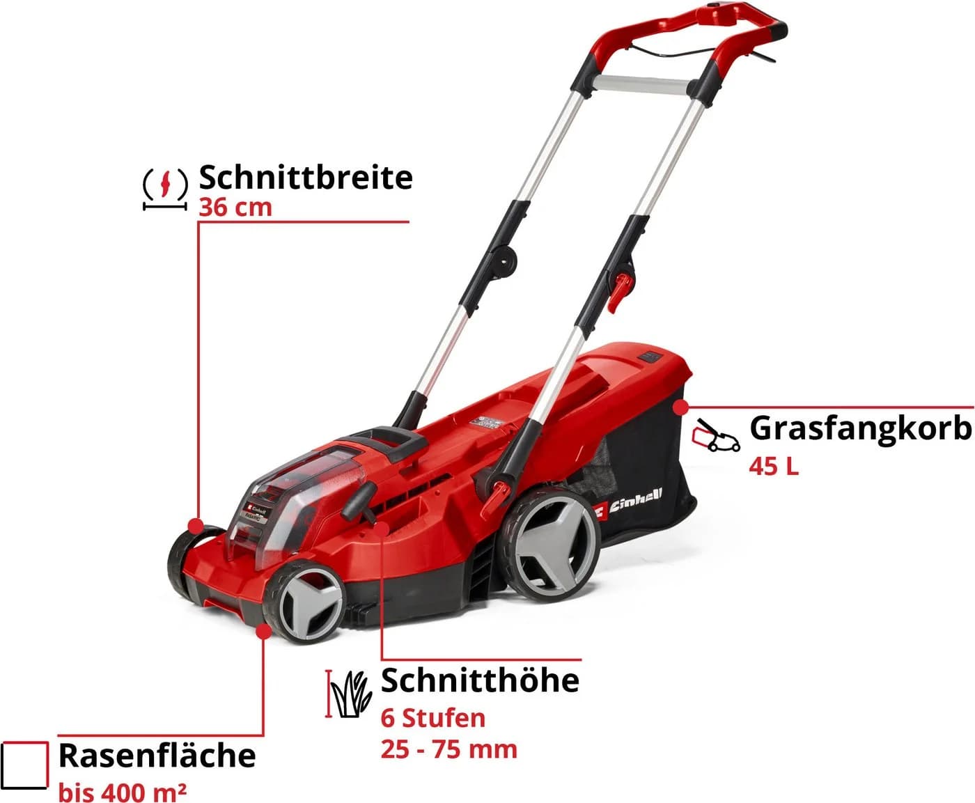Einhell Akku-Rasenmäher RASARRO 36/36 Rot mit 2x Akku - Bild 3