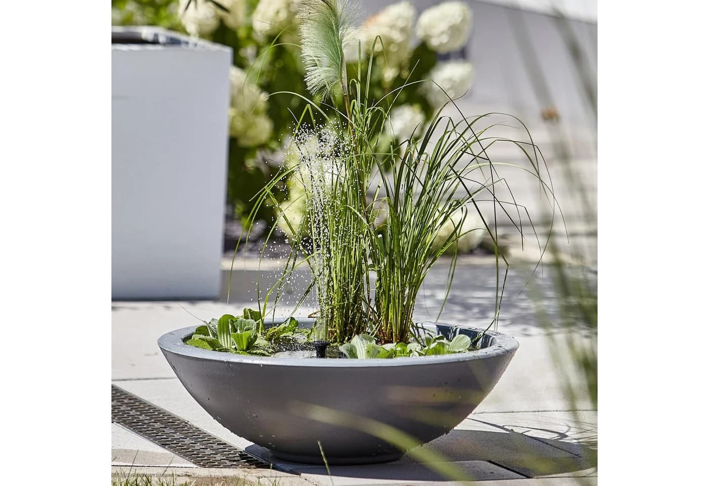 Heissner Gartenbrunnen Solar LOTUSGARDEN Grau Komplett-Set