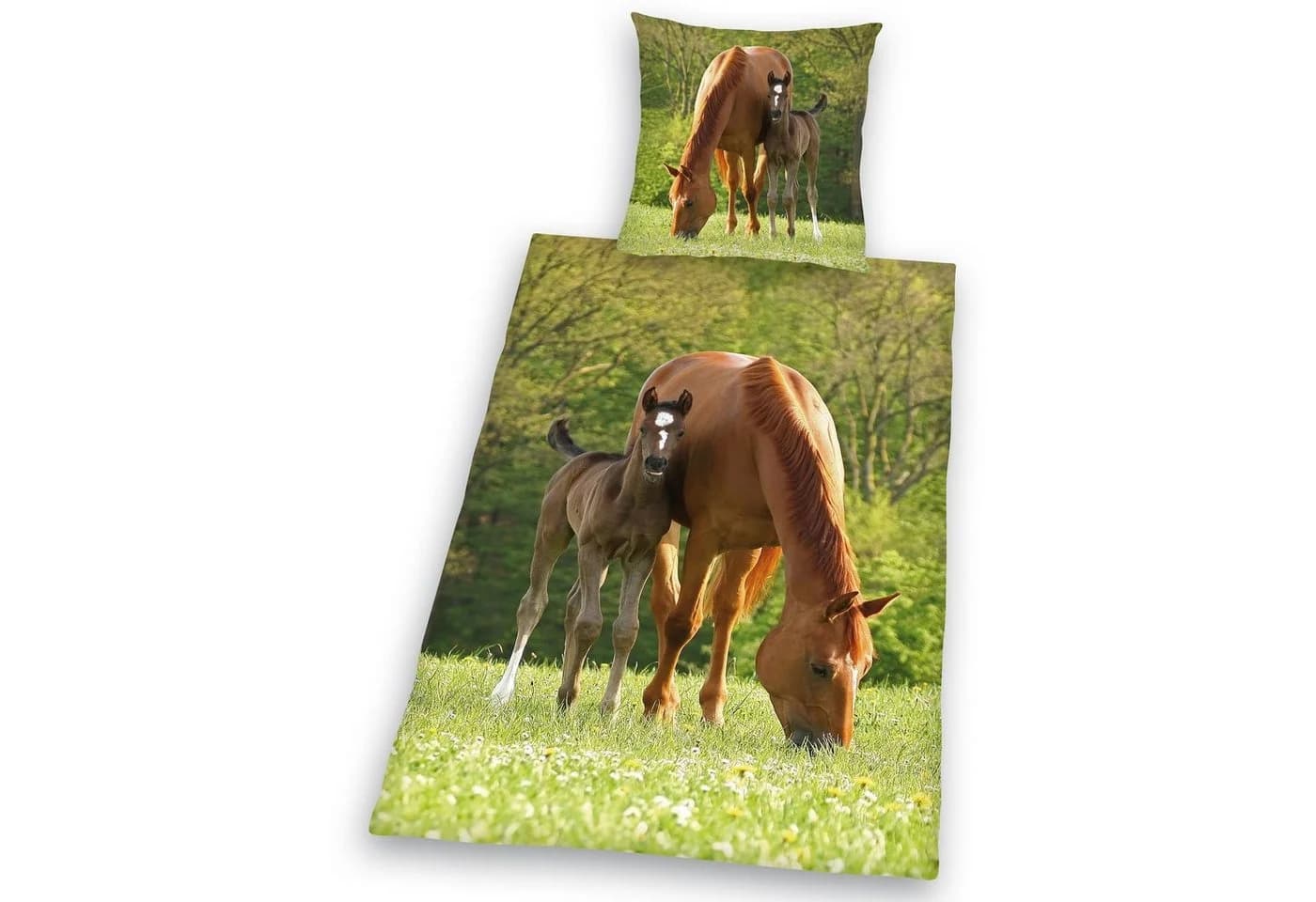 Herding Young Collection Bettwäsche Pferd mit Fohlen Linon Grün