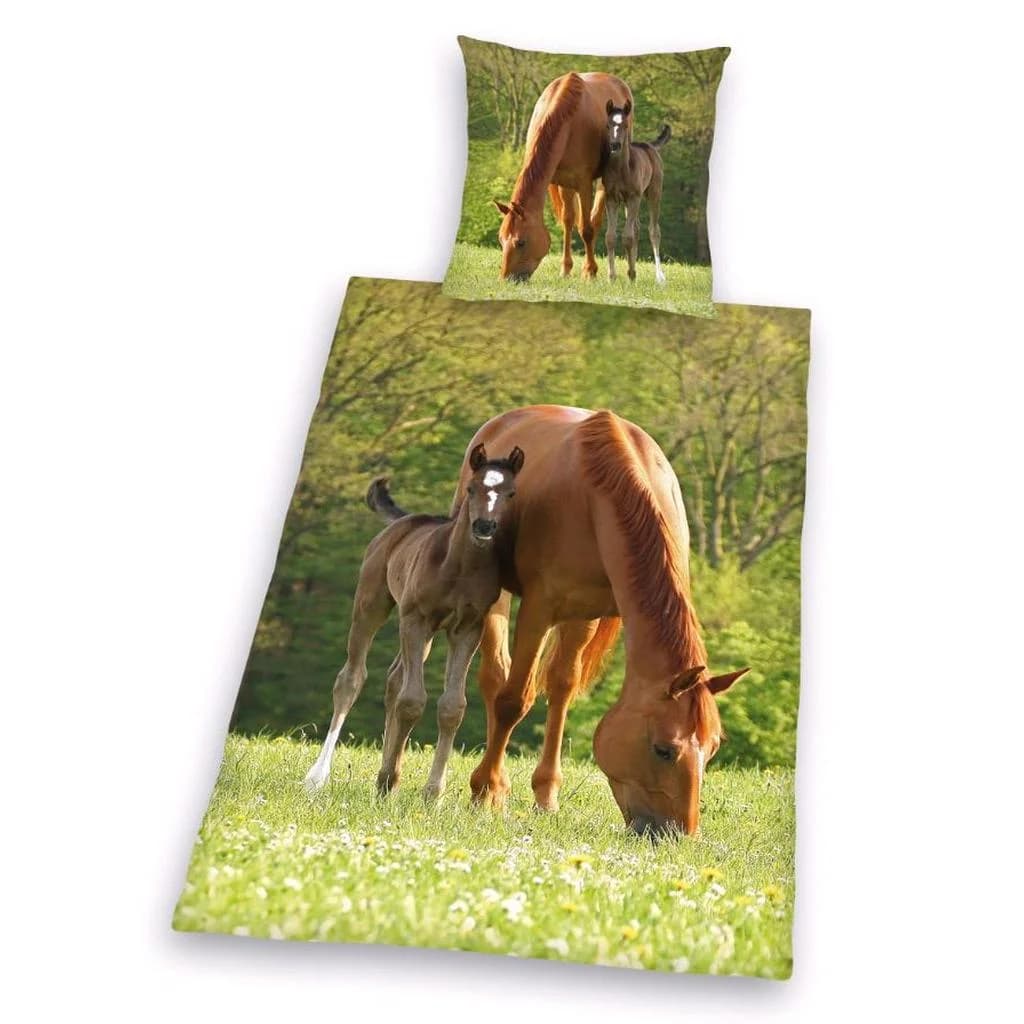 Herding Young Collection Bettwäsche Pferd mit Fohlen Linon Grün - Bild 2