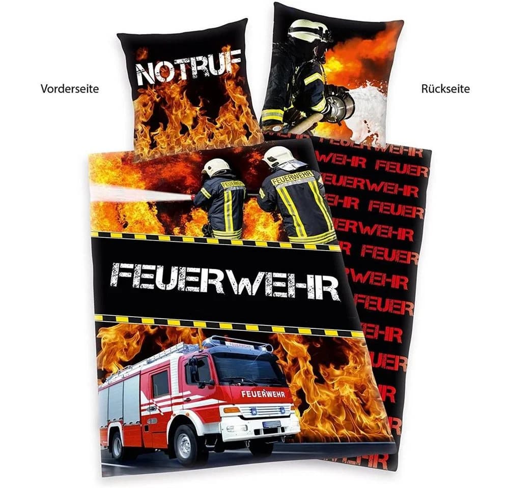 Herding's Young Collection Kinderbettwäsche Feuerwehrmann Sam Rot Schwarz