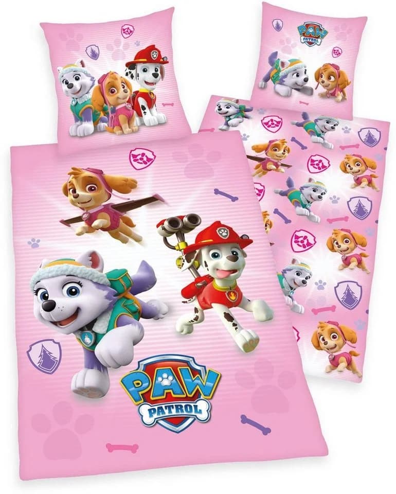 PAW PATROL Kinderbettwäsche Rosa 135x200cm Baumwolle Wendebettwäsche
