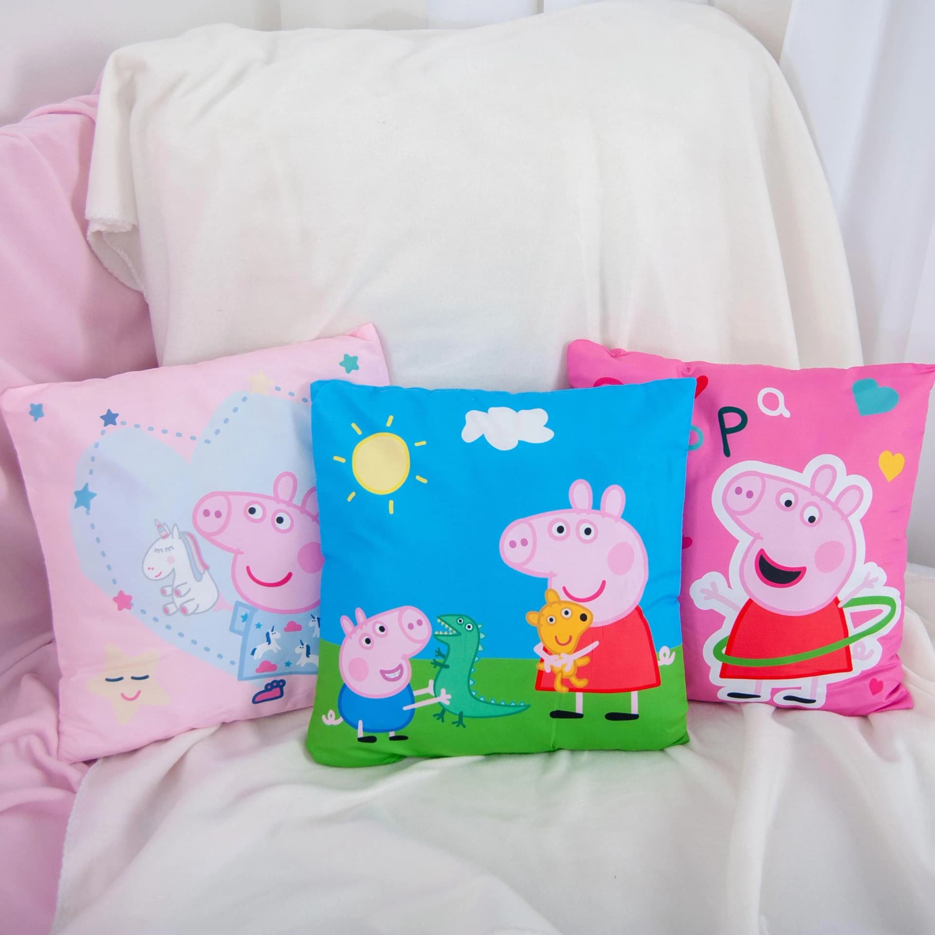 Peppa Pig Dekokissen Set 3-tlg. Bunt Weiß Polyester