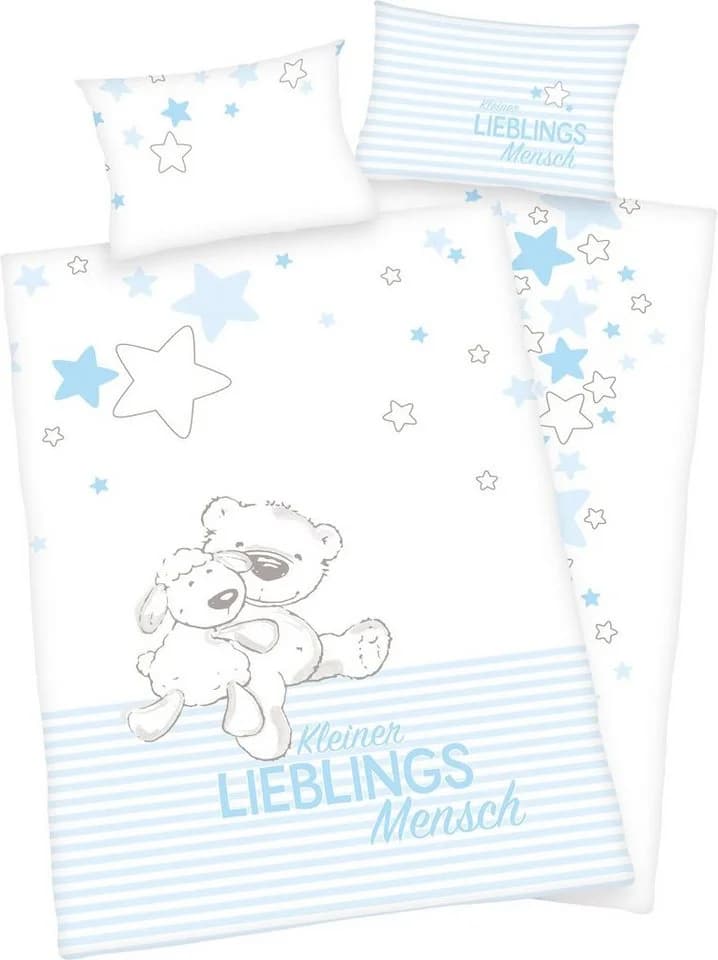Babybettwäsche BABY BEST Kleiner Lieblingsmensch Blau Flanell