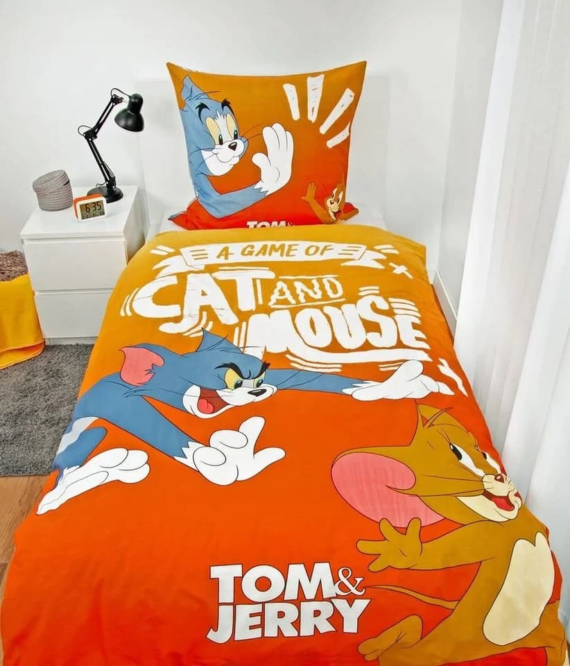 Herding Kinderbettwäsche Tom & Jerry Wendebettwäsche Orange Grau