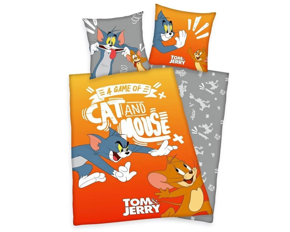 Herding Kinderbettwäsche Tom & Jerry Wendebettwäsche Orange Grau - Bild 2
