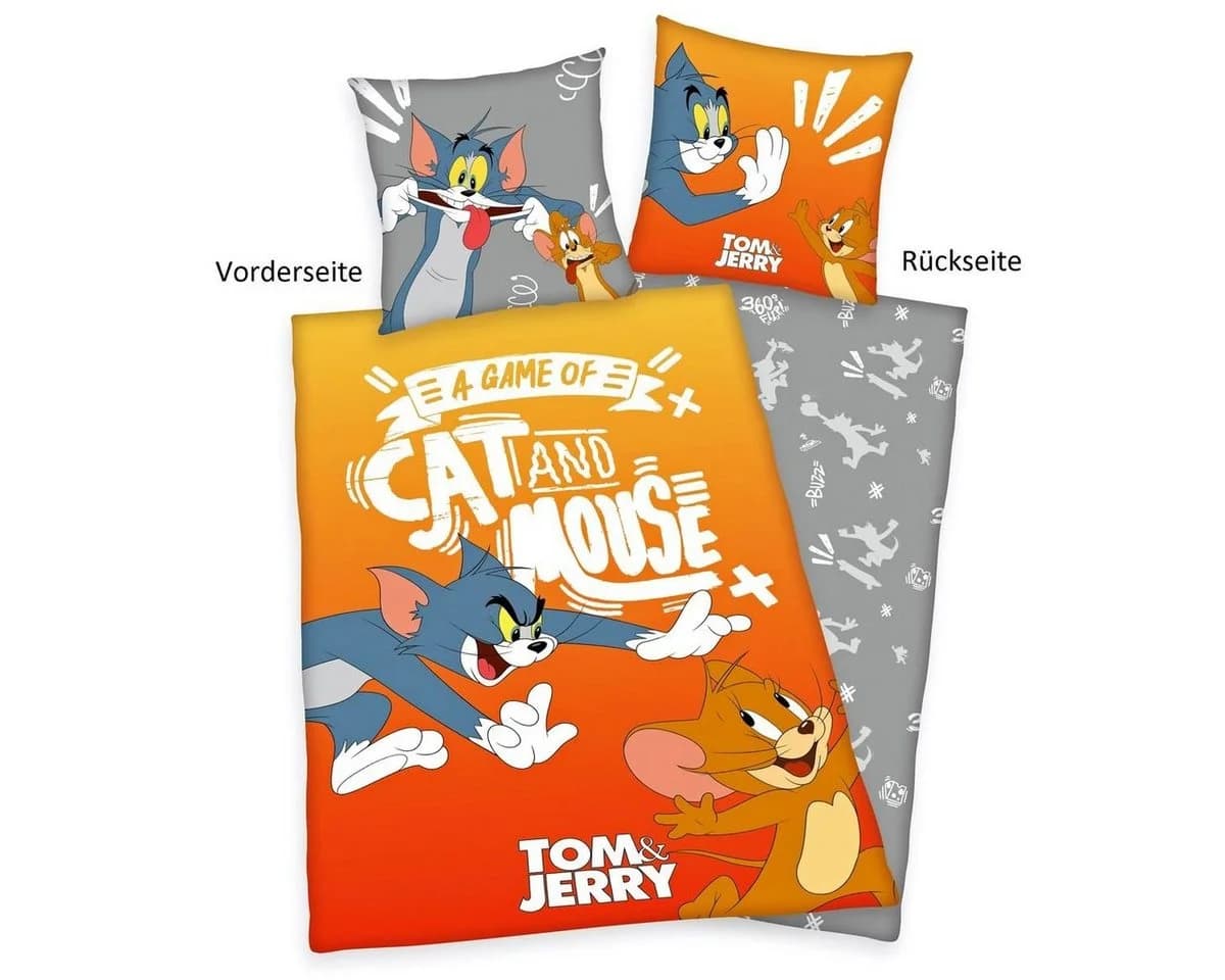 Herding Kinderbettwäsche Tom & Jerry Wendebettwäsche Orange Grau - Bild 4