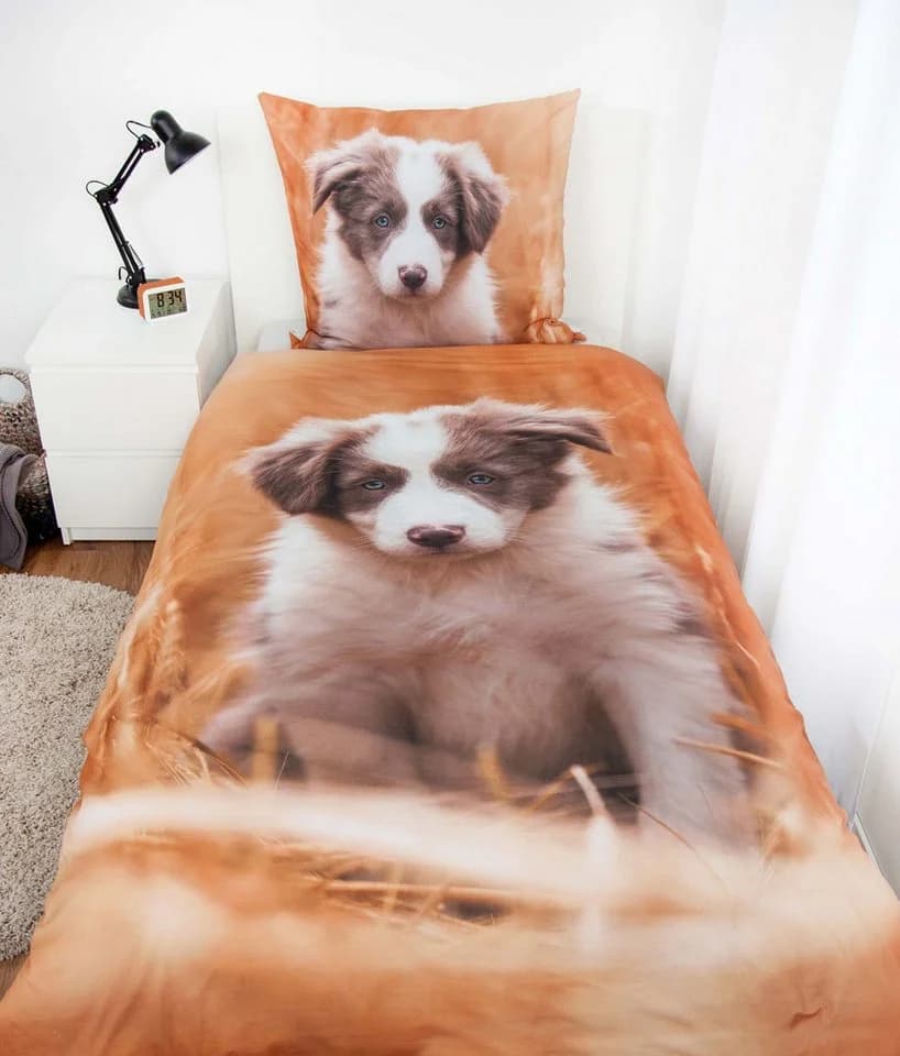 Herding Kinderbettwäsche Set 135x200 cm 100% Baumwolle Hund Welpe