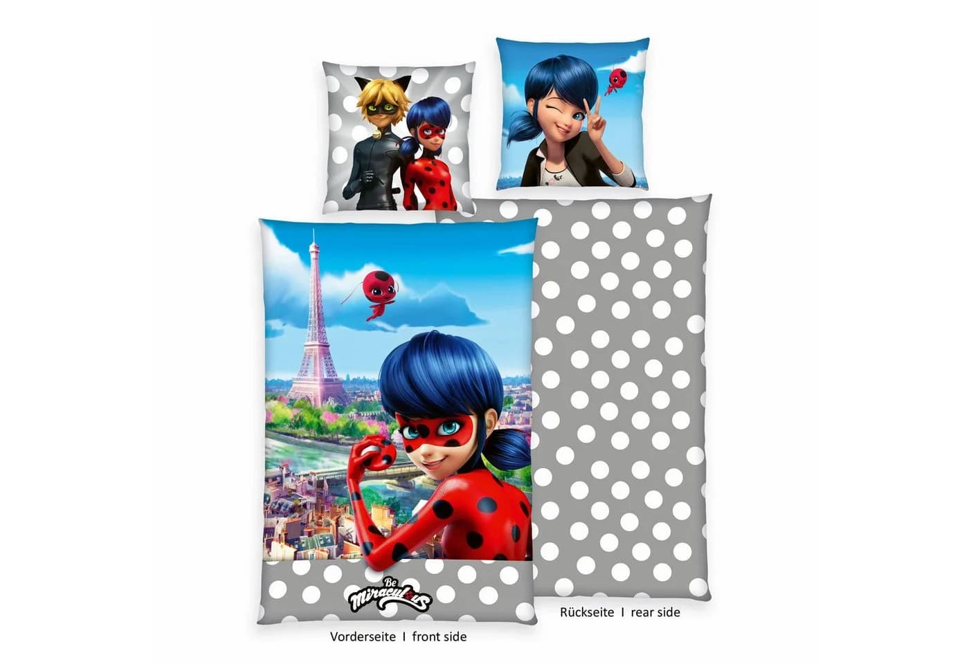 JACK Jugendbettwäsche Miraculous Ladybug Grau-Weiß Digitaldruck