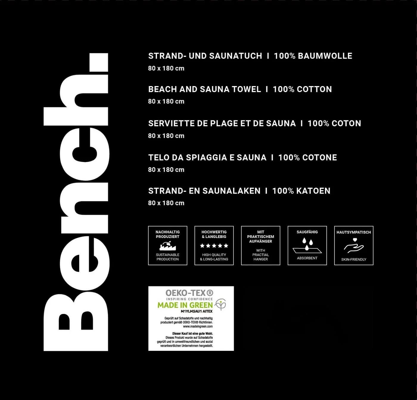 Bench Strandtuch Velours Schwarz mit dekorativem Bench Schriftzug - Bild 5