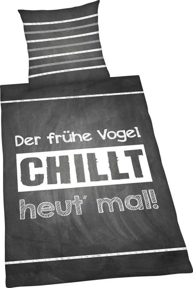 Herding Jugendbettwäsche Sprüche Grau Schwarz Weiß Renforcé