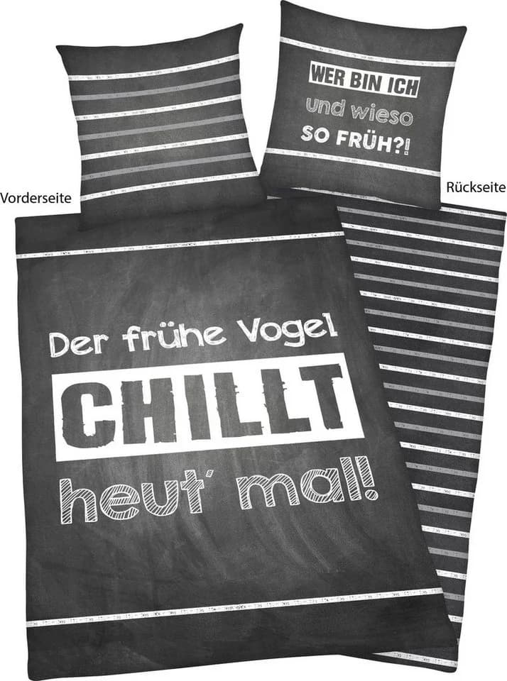 Herding Jugendbettwäsche Sprüche Grau Schwarz Weiß Renforcé - Bild 2