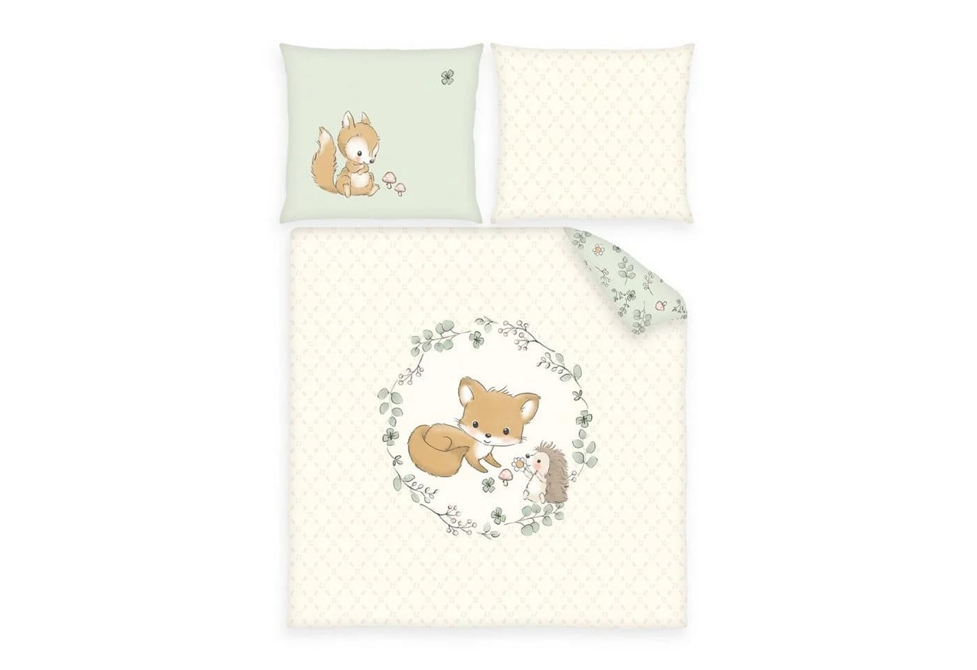 Herding Babybettwäsche Wendemotiv Fuchs Pilz Igel 80x80 Renforce