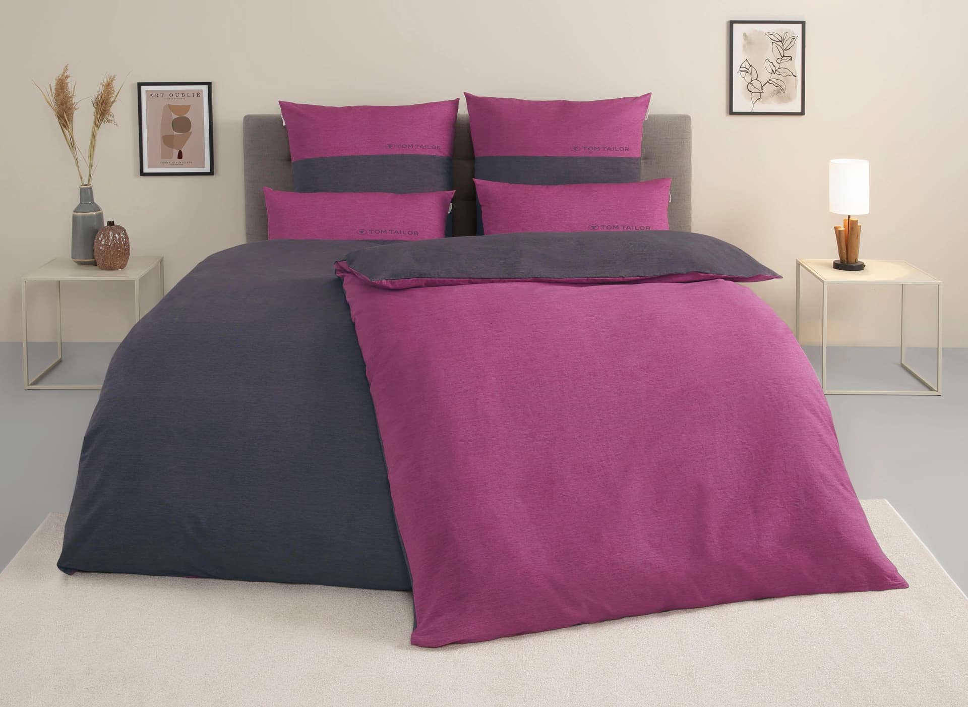TOM TAILOR HOME Bettwäsche Henry Wendebettwäsche Grau Violett 3-teilig - Bild 5