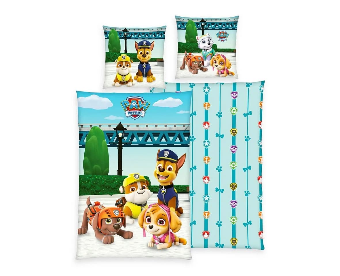 Herding Kinderbettwäsche 135x200cm Paw Patrol Hunde Polizei, Renforcé, 2 teilig, Chase, Marshall, Skye, Rubble, Zuma und Everest, mit Knopfleiste