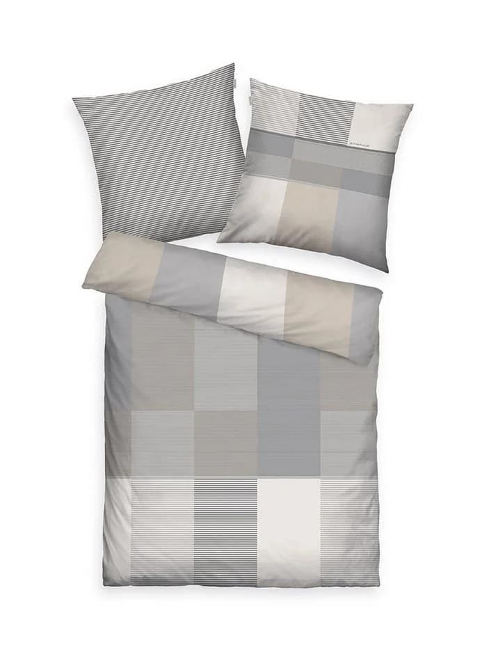 TOM TAILOR Satin-Wende-Bettwäsche KARO Grau Beige Weiß 135x200cm Baumwolle