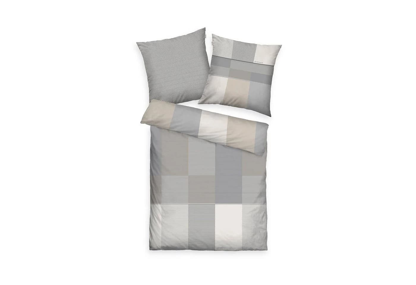 TOM TAILOR Satin-Wende-Bettwäsche KARO Grau Beige Weiß 135x200cm Baumwolle - Bild 2