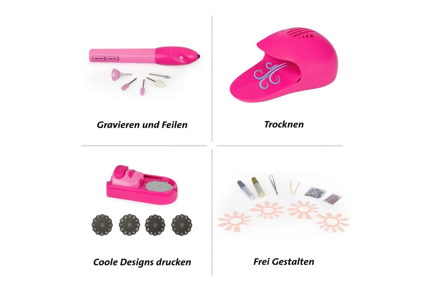 LENA Kreativset Mani-Pedi Nail Salon Bunt 4-in-1 mit Design-Drucker