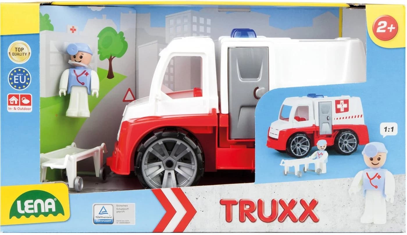 LENA Truxx Spielzeug-Krankenwagen Rot/Weiß mit Zubehör