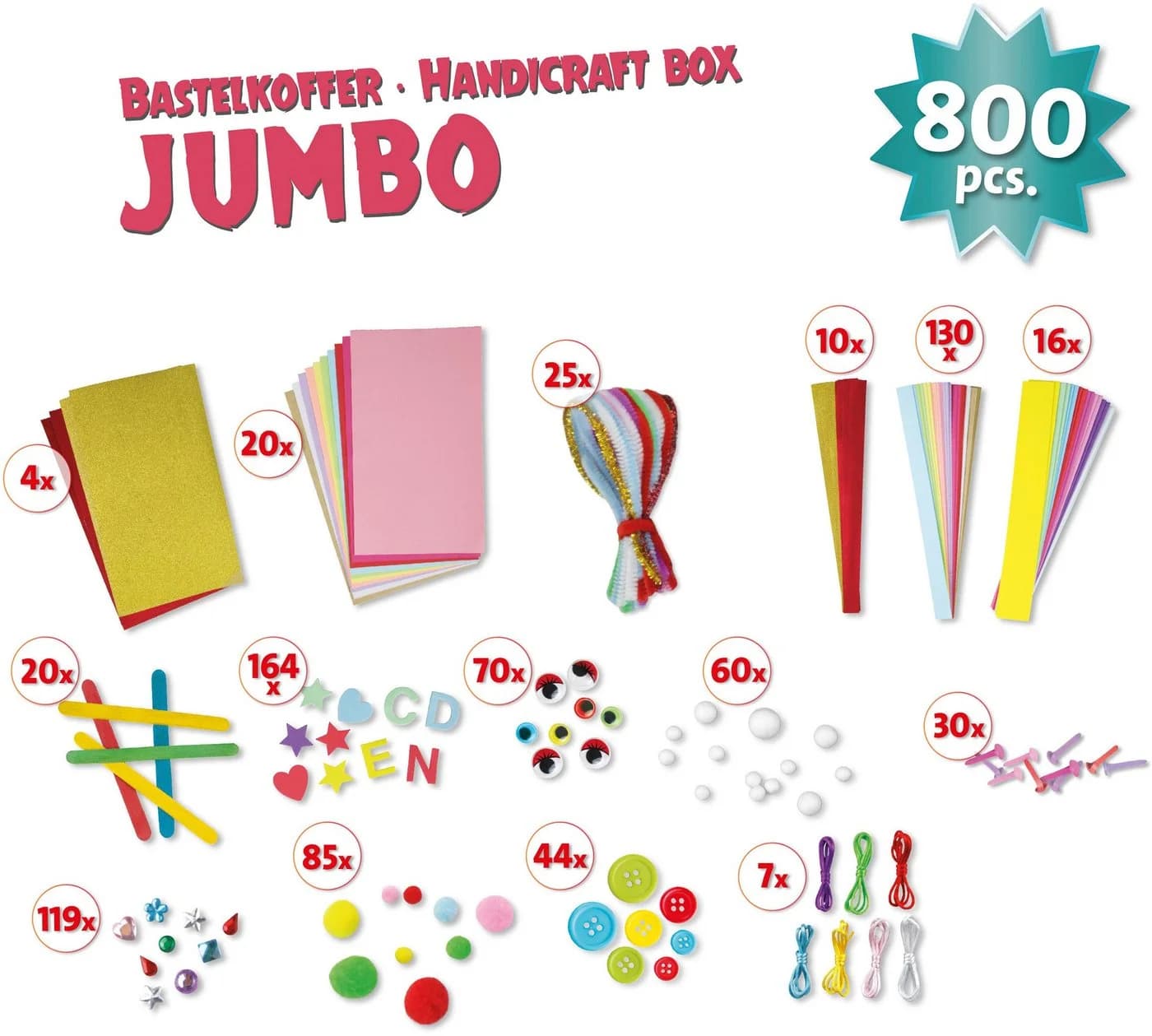LENA Bastelkoffer Jumbo Pink - 800 Teile Kreativset für Kinder ab 5 Jahren