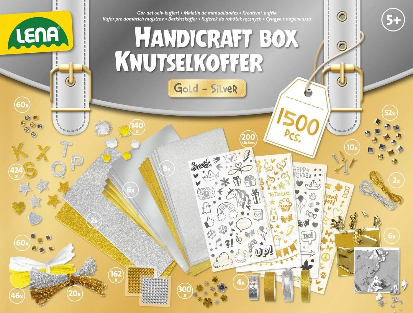 LENA Kreativset Bastelkoffer Gold & Silber - 1.500 Teile Bunt