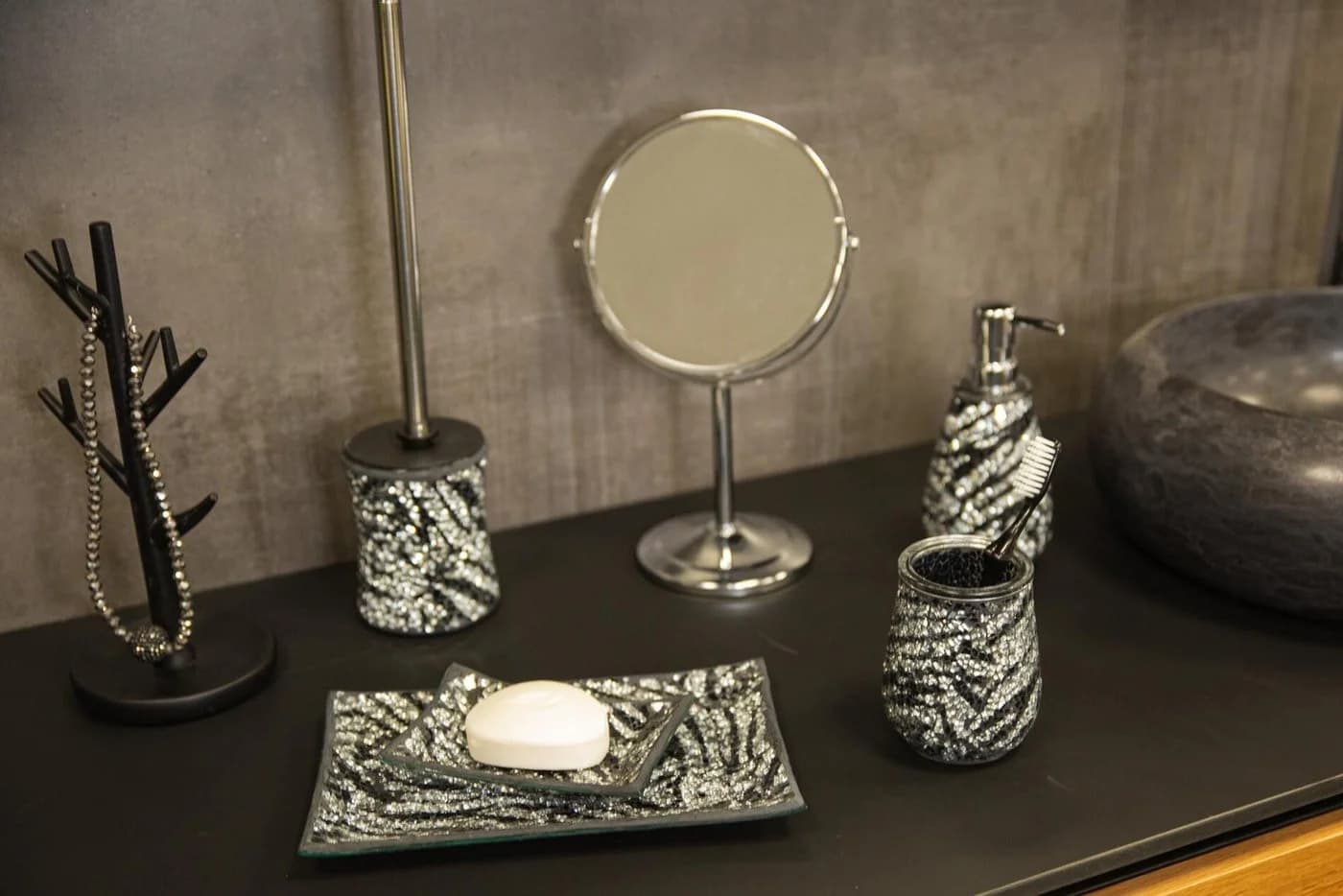 Ridder WC-Bürste Frey Set Schwarz Glas Edelstahl