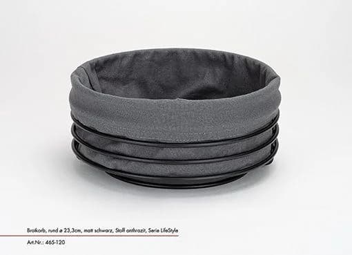 Brotkorb aus Edelstahl und Textil, Anthrazit/Schwarz, rund
