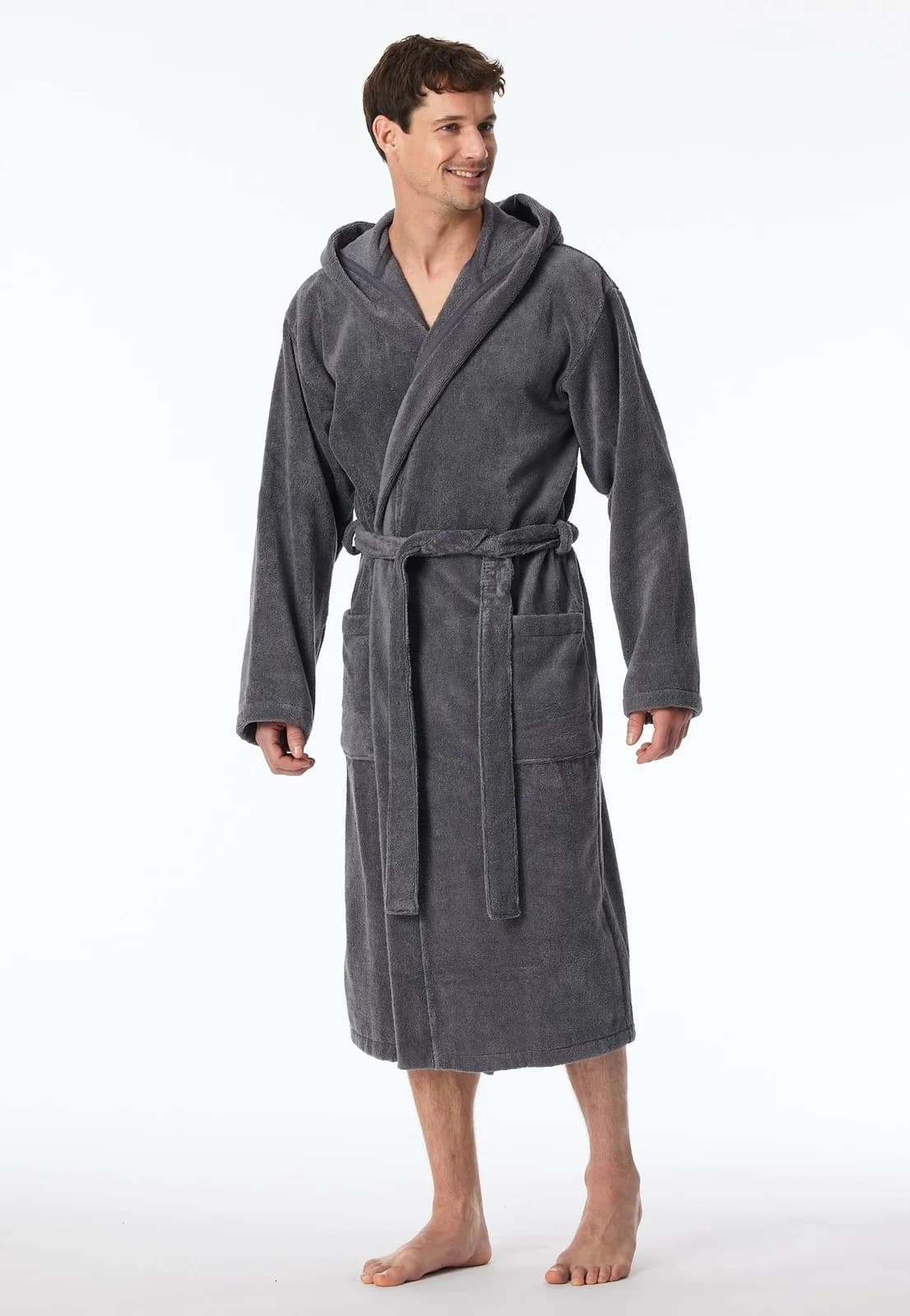 Herrenbademantel SCHIESSER Essentials Grau Frottee Gr. L