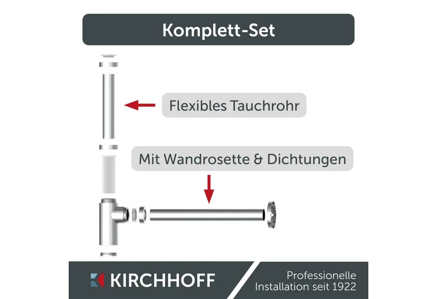Kirchhoff Design Flaschensiphon Silber Edelstahl mit Reinigungsöffnung