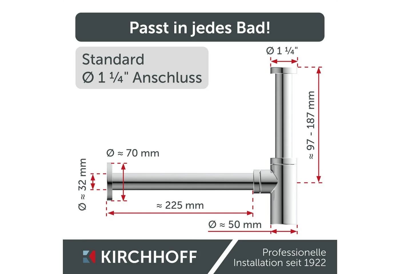 Kirchhoff Design Flaschensiphon Silber Edelstahl mit Reinigungsöffnung - Bild 4