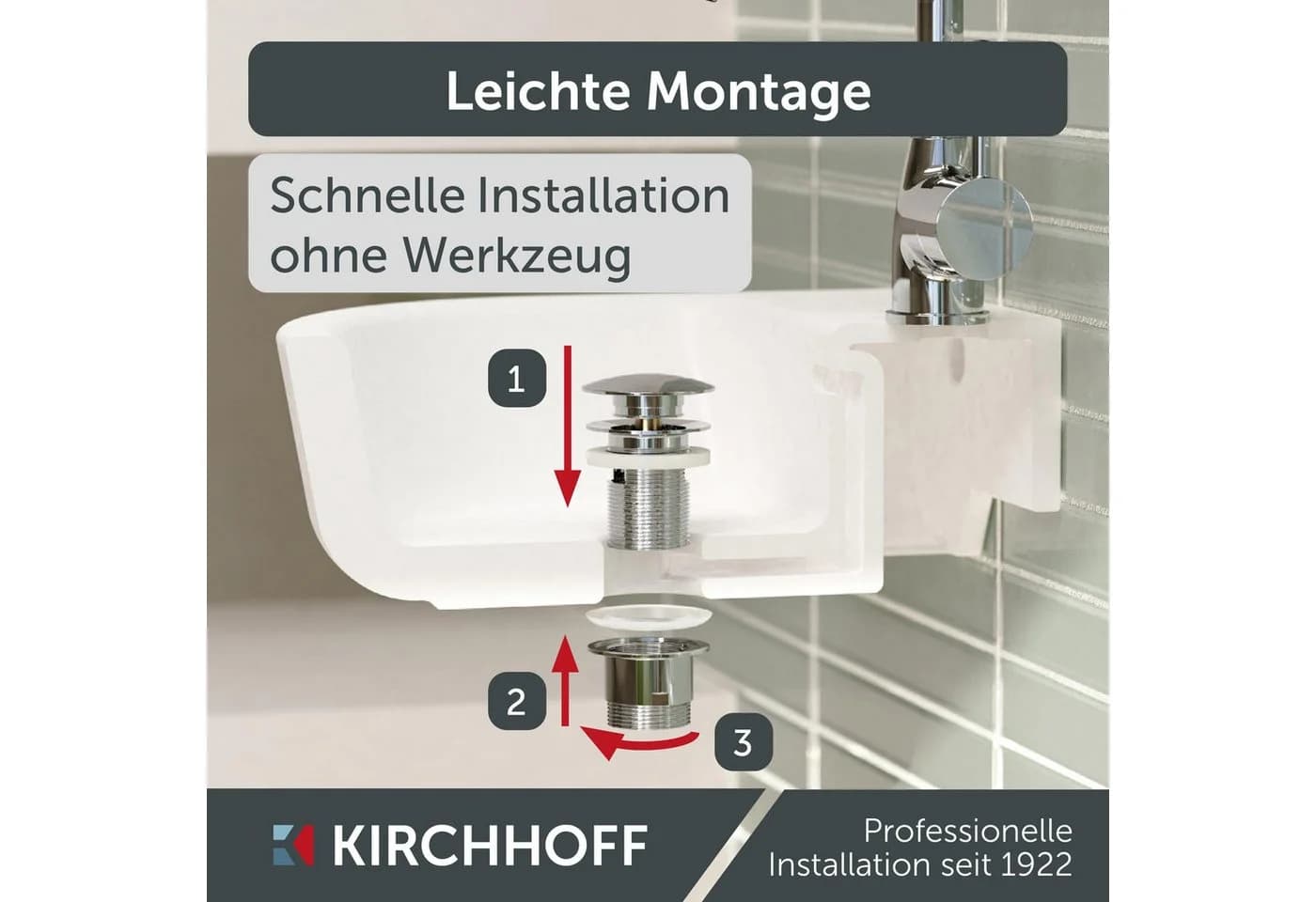 Kirchhoff Design-Ablaufventil mit Überlauf Chrom Push-Open - Bild 4