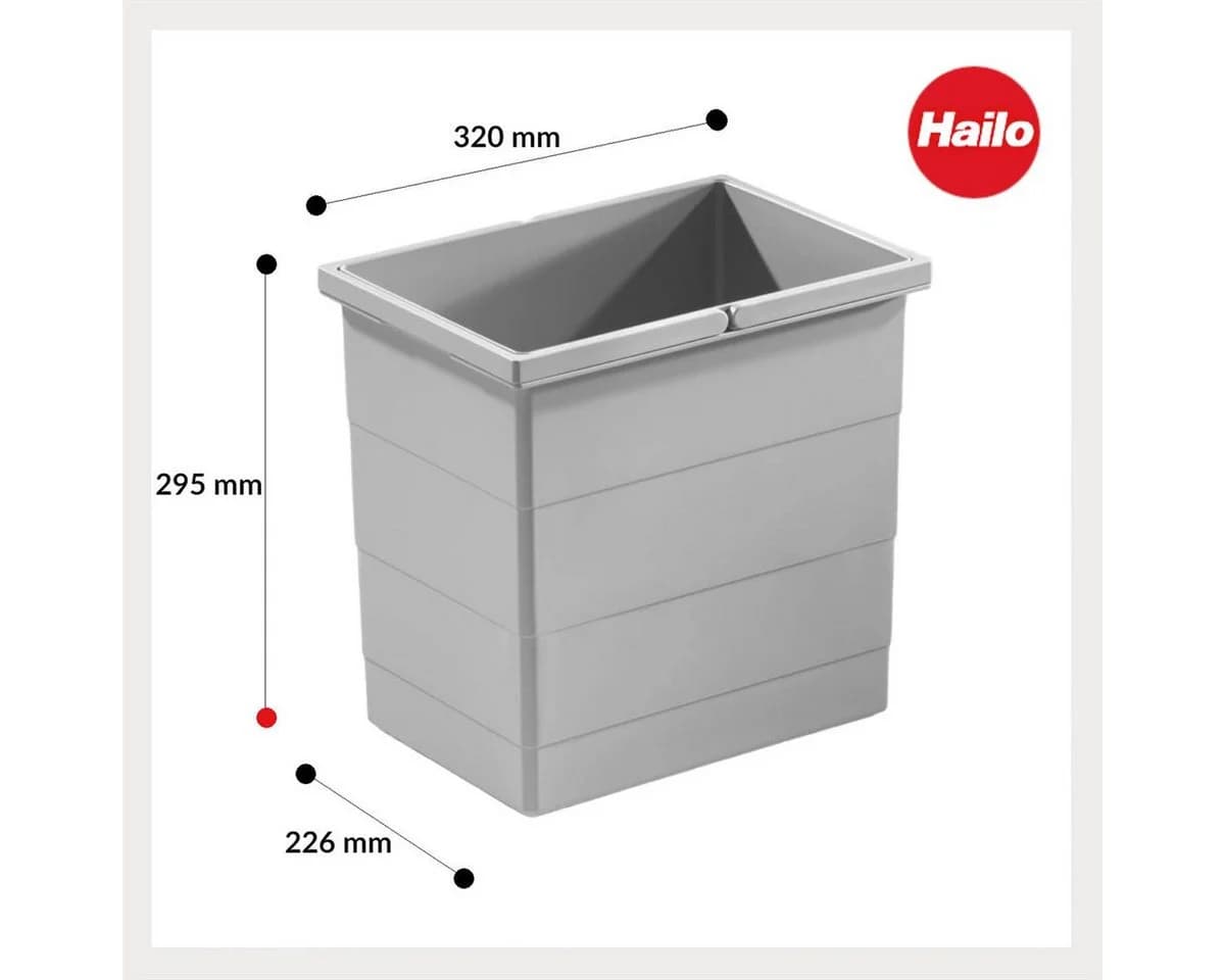 Hailo Einbaumülleimer 18 Liter Grau Kunststoff mit 2 Henkeln - Bild 4