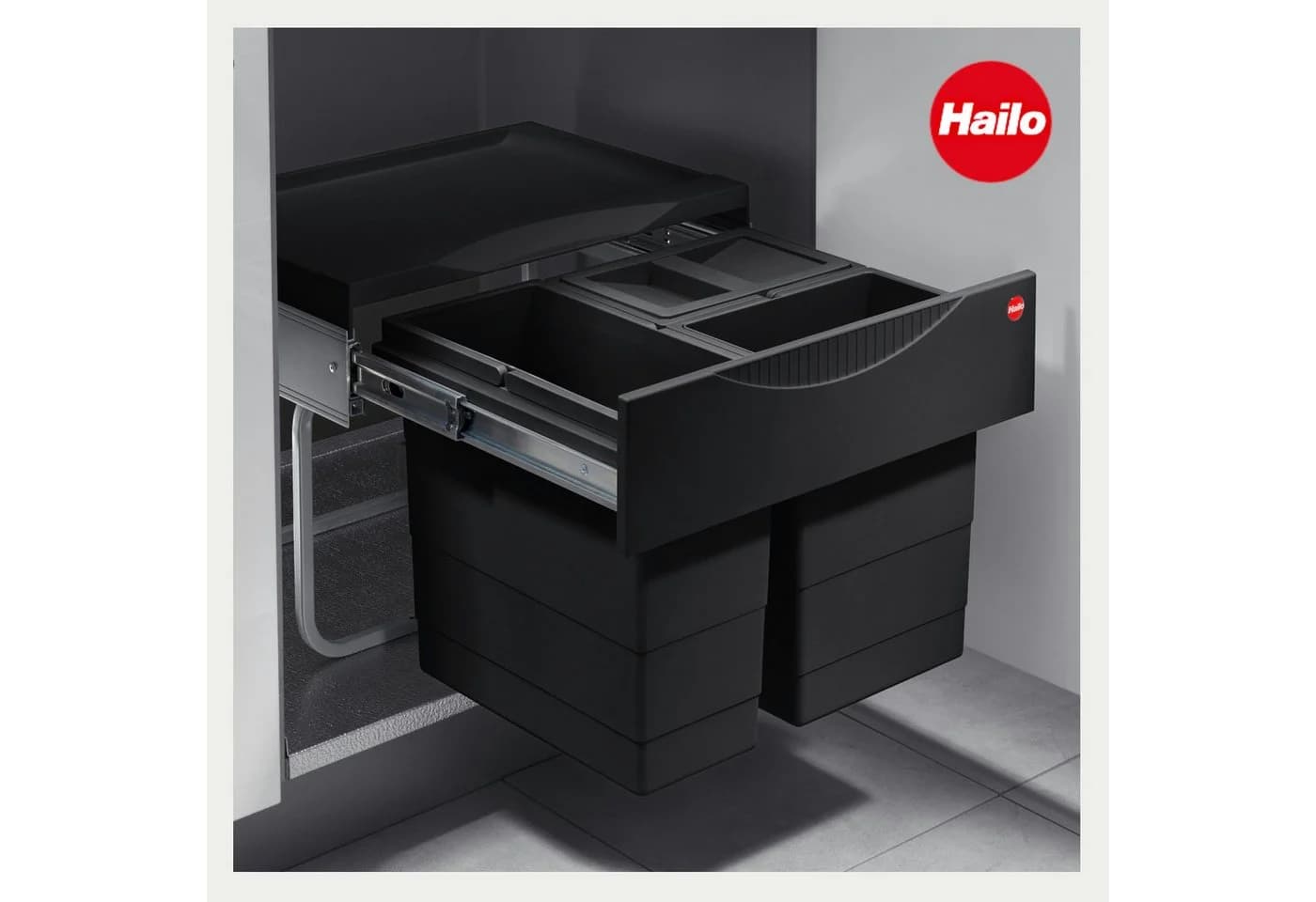 Hailo Einbaumülleimer 3-fach Schwarz Teleskopauszug - Bild 3