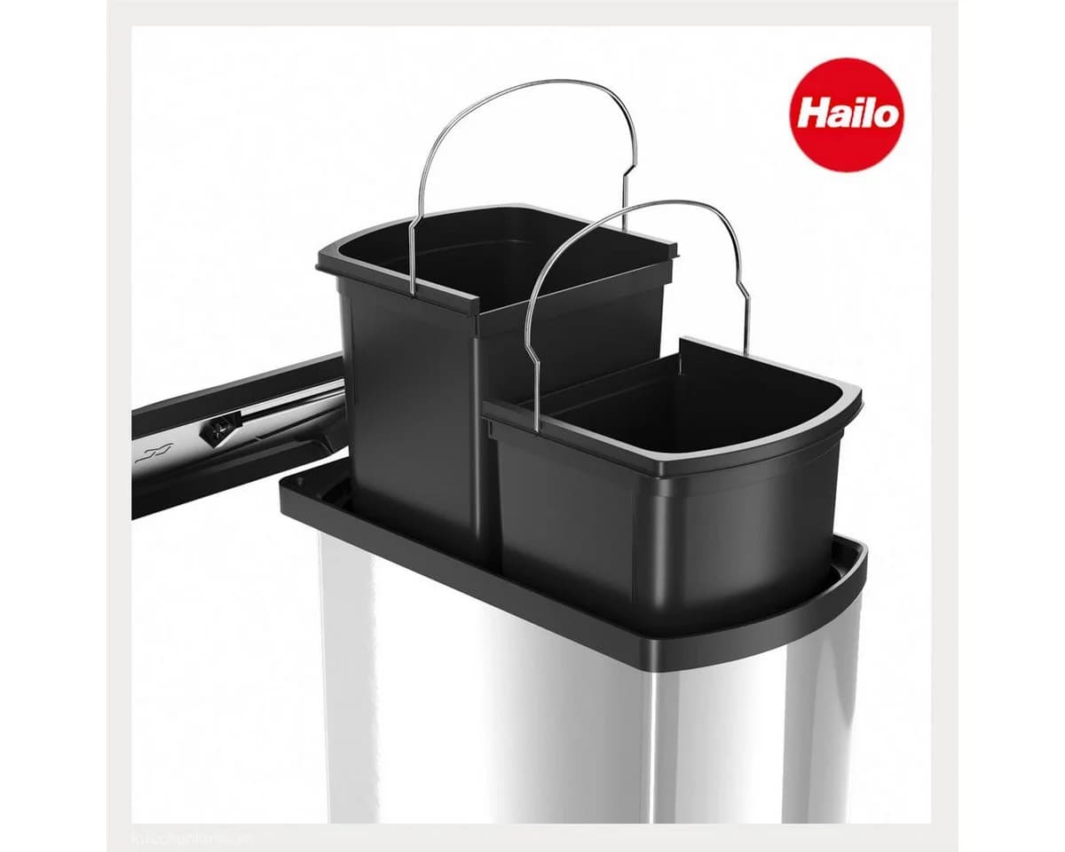 Hailo Einbaumülleimer Duo 16L Edelstahl Schwarz Schwenkmechanismus - Bild 3