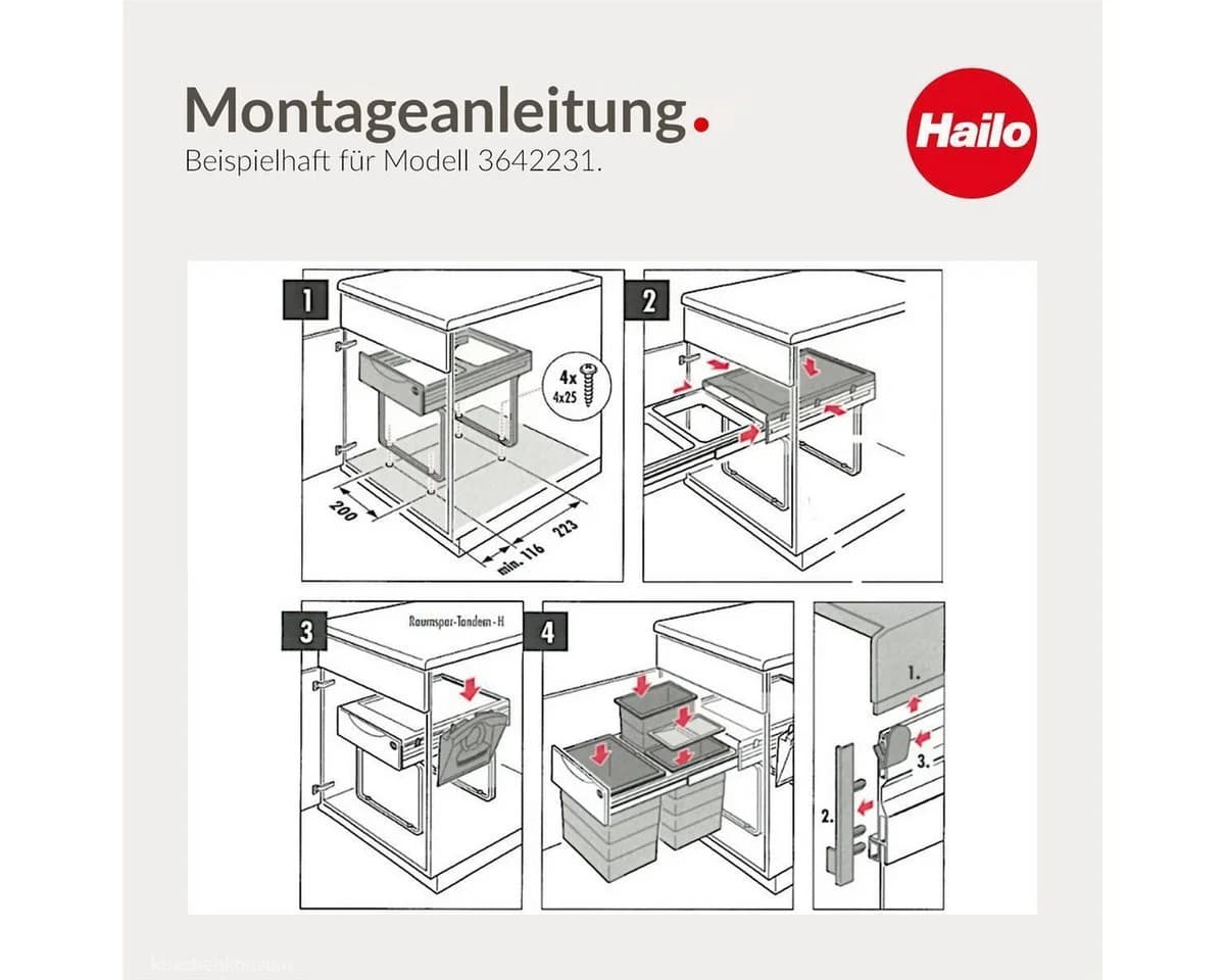 Hailo Einbaumülleimer TR Swing 2x 20 Liter Hellgrau - Bild 5