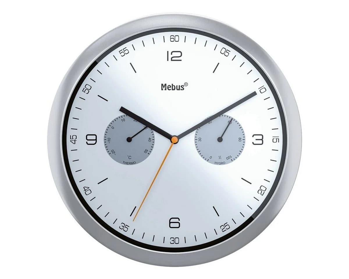 Mebus Wanduhr Weiß/Silber mit Hygro- und Thermometer - Bild 2