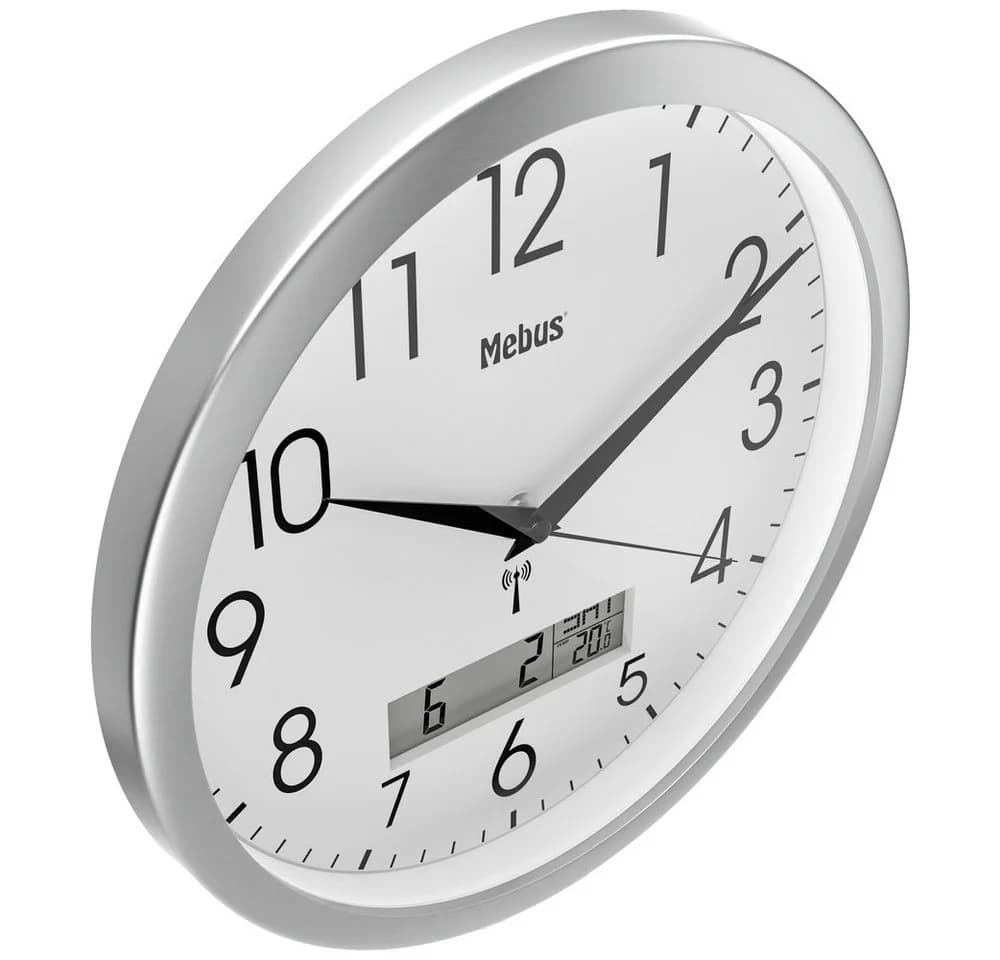 Mebus Funk Wanduhr 19422 Silber Weiß Digital Thermometer - Bild 5