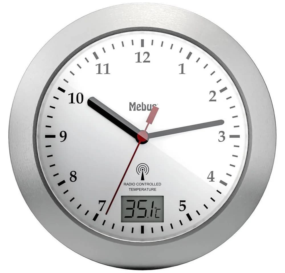 Mebus Funk-Wanduhr 41124 Weiß Schwarz Feuchtraumgeeignet mit Thermometer - Bild 2