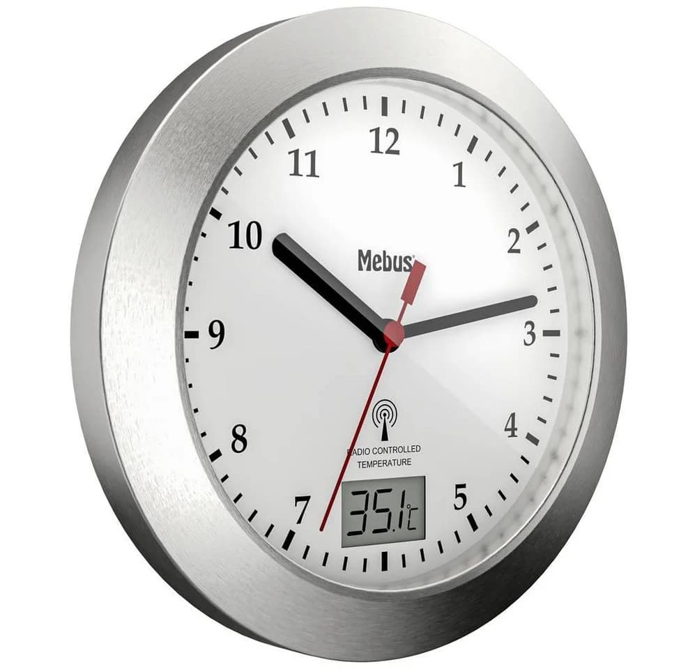 Mebus Funk-Wanduhr 41124 Weiß Schwarz Feuchtraumgeeignet mit Thermometer - Bild 3