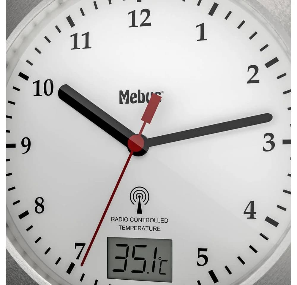 Mebus Funk-Wanduhr 41124 Weiß Schwarz Feuchtraumgeeignet mit Thermometer - Bild 4