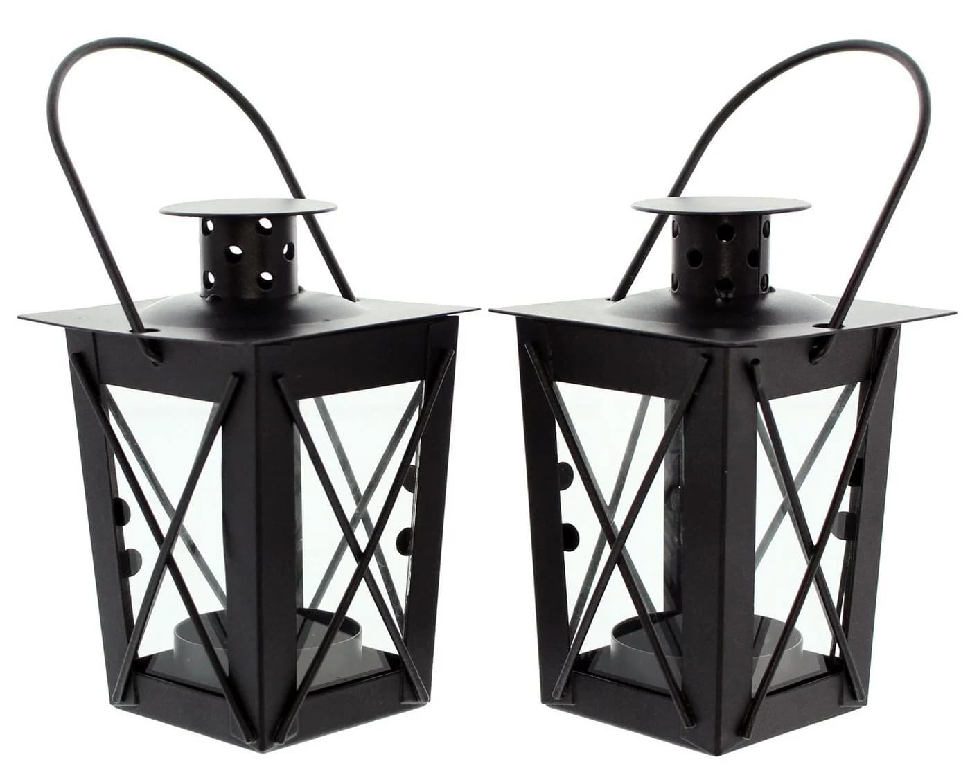 Kerzenhalter Mini-Laterne 2er-Pack Schwarz Eisen Glas - Bild 2