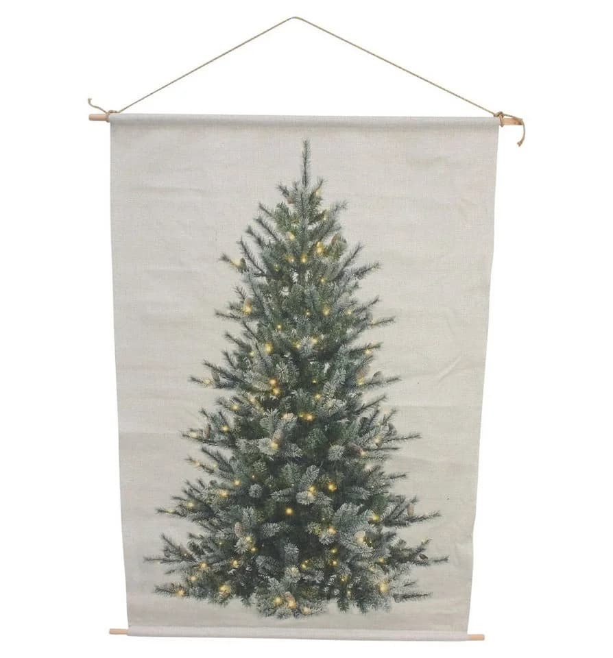 Frank Flechtwaren LED Wanddeko "Christbaum" aus Stoff Beige/Weiß - Bild 2