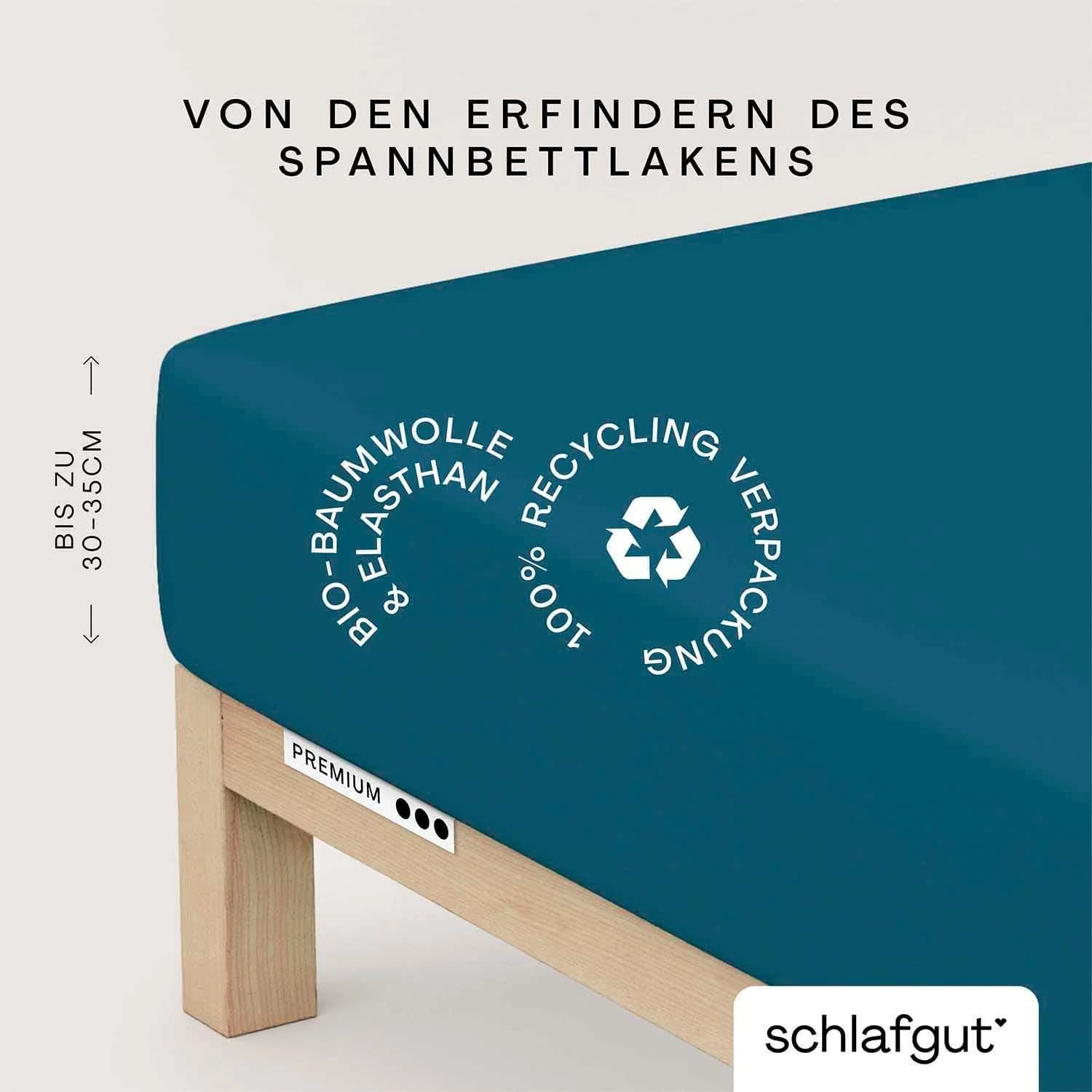 Schlafgut Premium Spannbettlaken Mako-Zwirn-Jersey 95% Bio-Baumwolle Blau